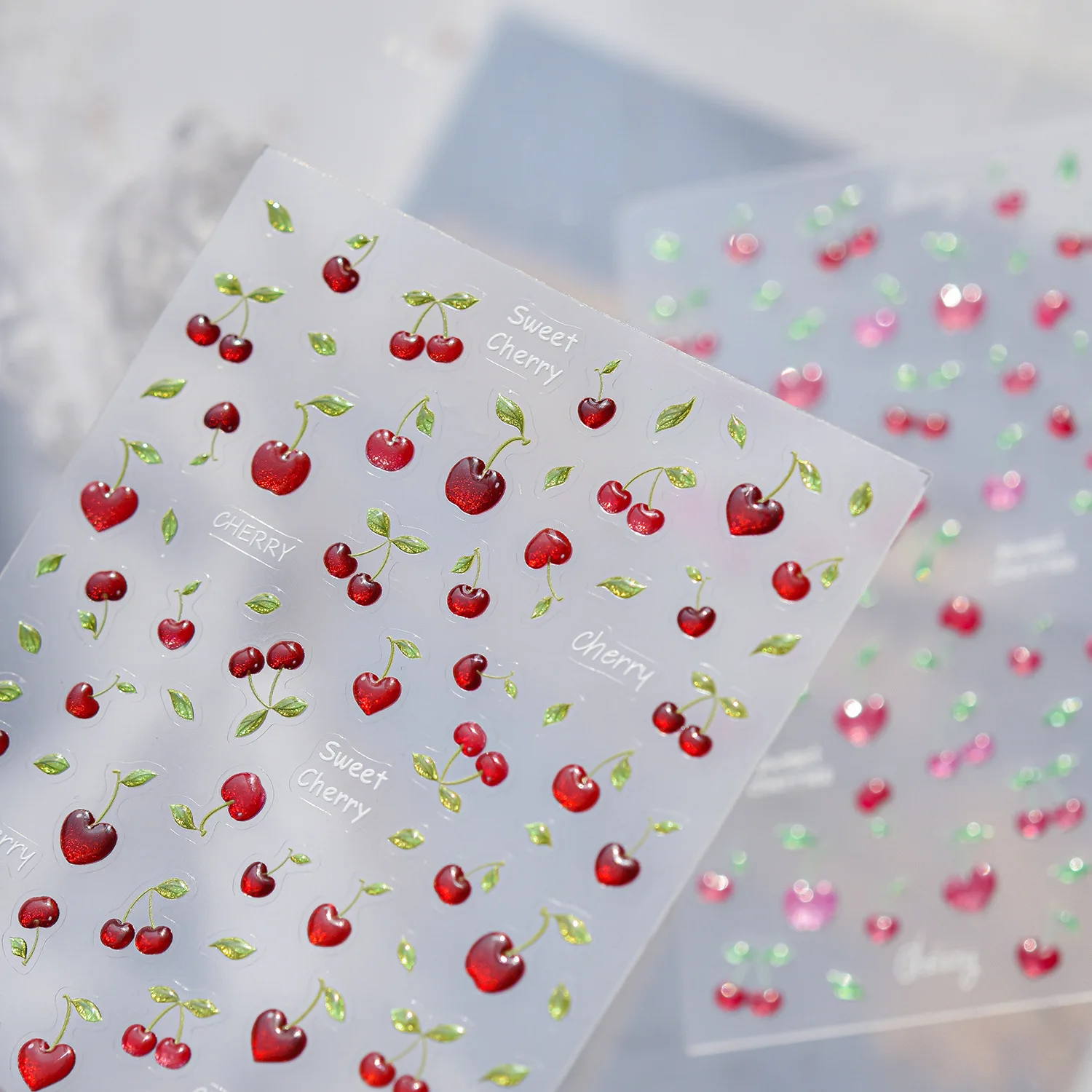 5D Jelly Nail Art Stickers Sweet Cute Red Pink Cherry Self Adhesive Nail Stickers DIY Summer Nails 3D Decoration Manicure Decals