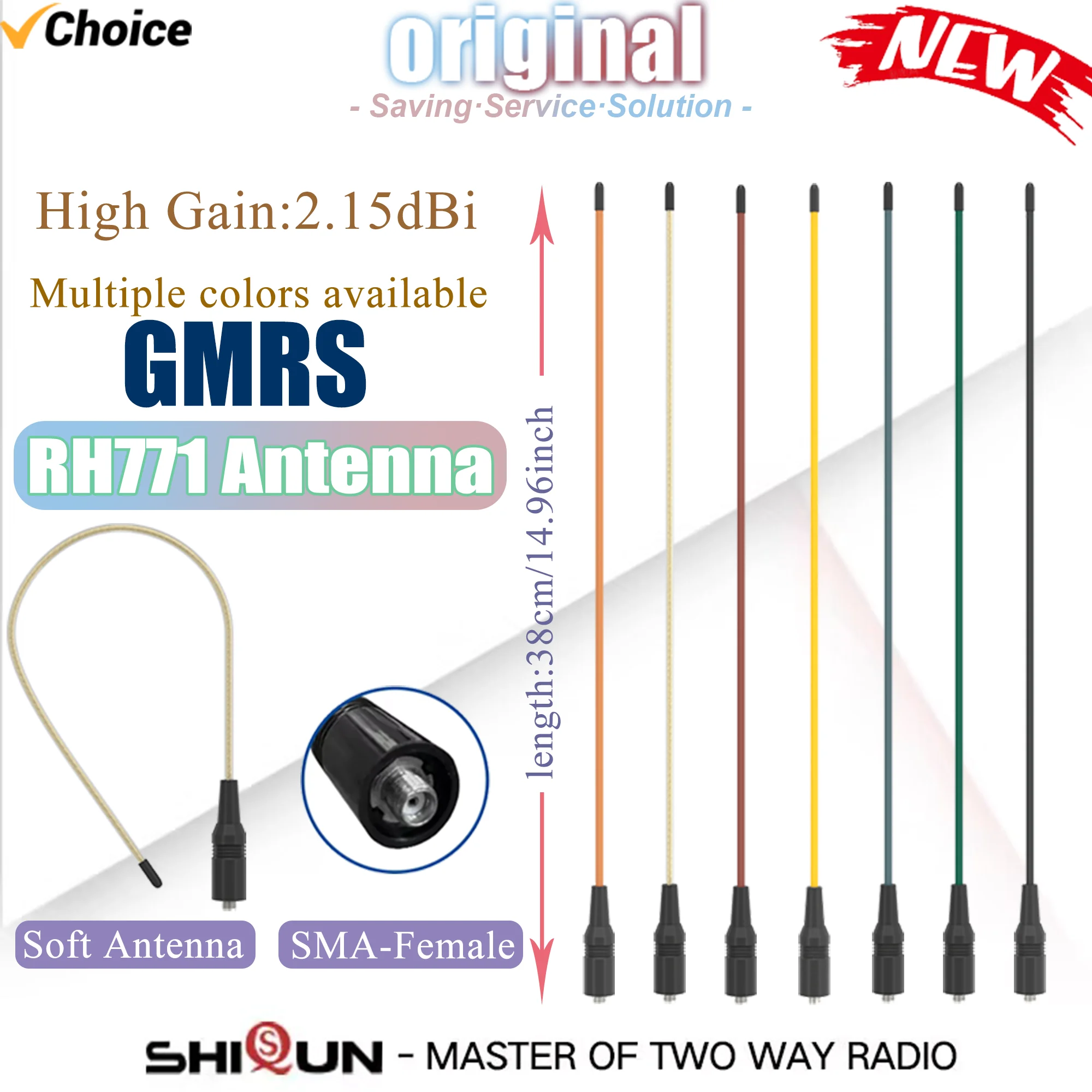 RH771 High Gain GMRS Antenna Dual Band VHF UHF SMA-Female Flexible Antenna 155/462mhz Baofeng Walkie Talkies 136-174/400-520mhz