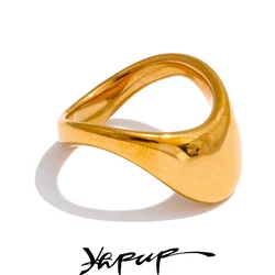 Yhpup 678# Personalized Stainless Steel Smooth Metal Geometric Stylish Golden Ring 18K Gold PVD Plated Minimalist Charm Jewelry