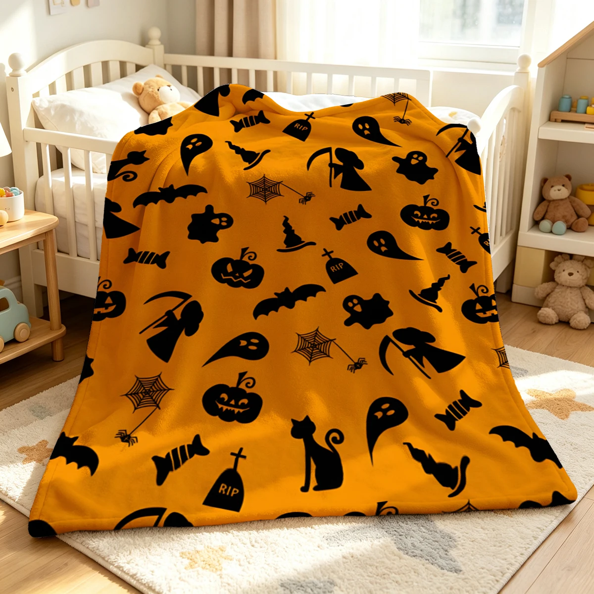 Halloween Silhouettes Winter Summer Flannel Blanket Throw Fleece Soft Fuzzy Plush Cozy Fleece Blankets for Sofa Ideal Gifts