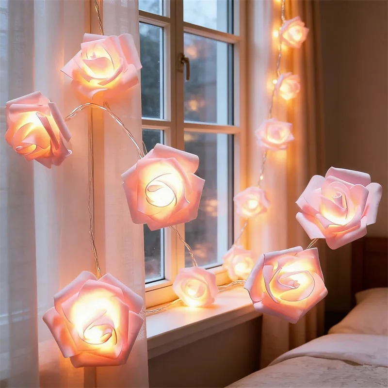 3M Rose LED String Lights AA Battery Powered Artificial Flower Rose Fairy Lights Wedding Party Birthday Surprise Room Decoration