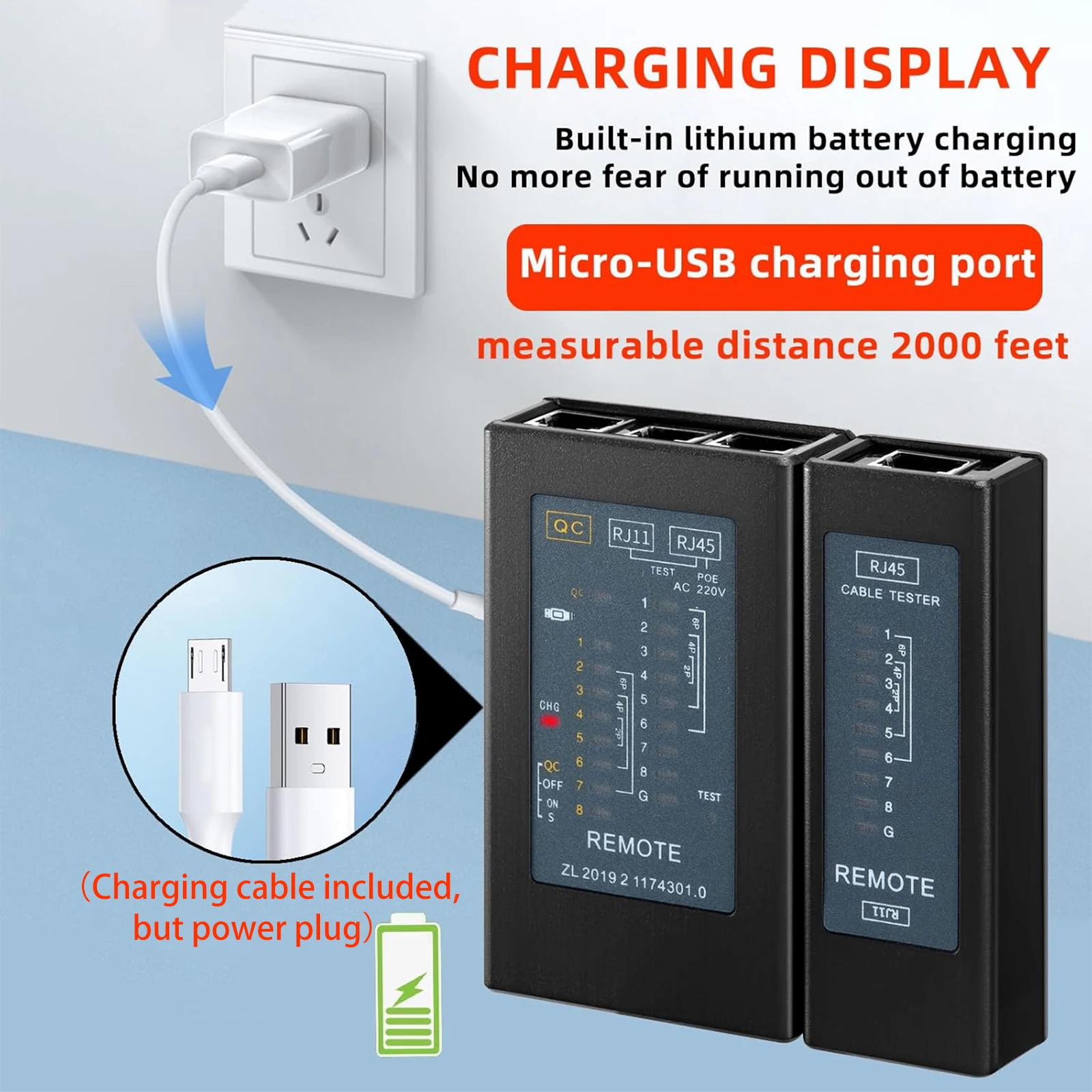 جهاز اختبار كابل شبكة ZoeRax مع كشف منفذ RJ45 أحادي الطرف لـ RJ45/11/12 اختبار كابل الرأس الواحد STP UTP (إصدار الشحن)