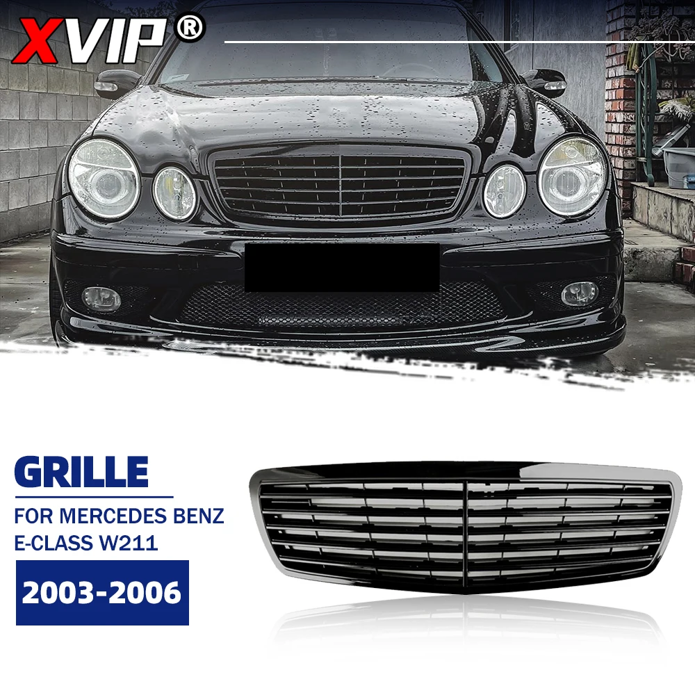 

XVIP Glossy Black A - Style Bumper Grille Racing Grille Upper Grill For Mercedes Benz E-Class W211 2003-2006 E320 E350 E500 E55