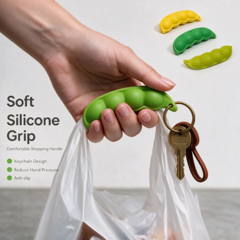 Silicone shopping bag handle grip, reusable handle cushion disperses weight protects hands, prevents shopping bags from slipping