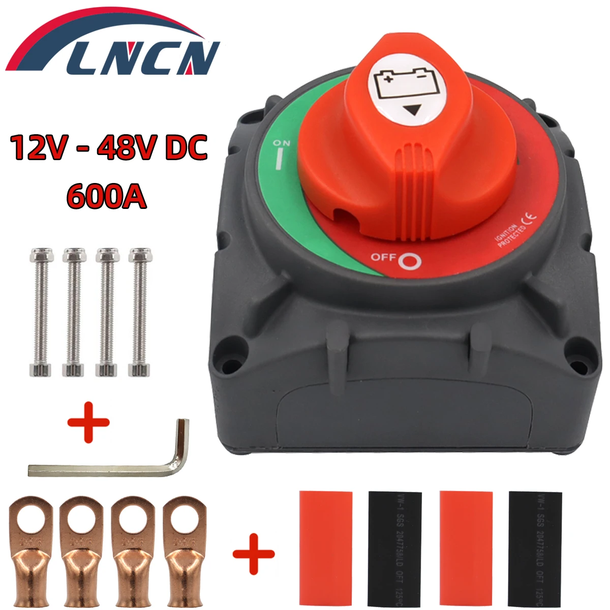 High Current Battery Disconnect Switch, 600A Continuous Battery Master Switch, 12V-48V Battery Kill Isolator Switch for Boat RV