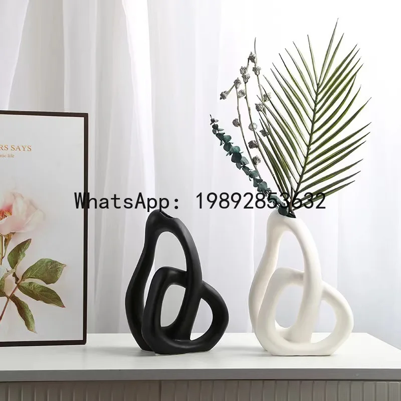 Abstract Ceramic Handicraft Cross Geometry Flower Vase Hollow Vase Rockery Floral Arrangement Accessories Home Decoration