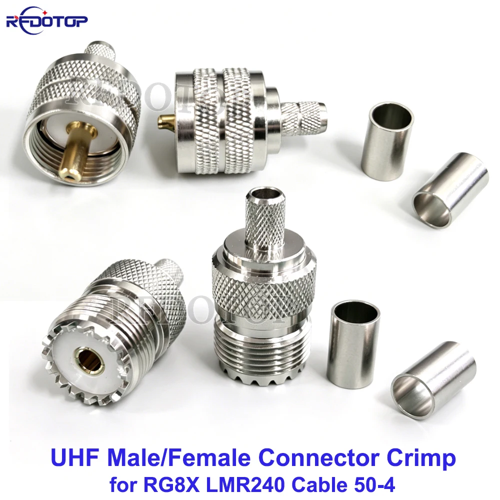 10Pcs/Lot UHF PL259 Male/UHF SO239 Female 50-4 UHF Connector Crimp RF Coax Connector Crimp 50Ohm for RG8X RG-8X LMR240 cable