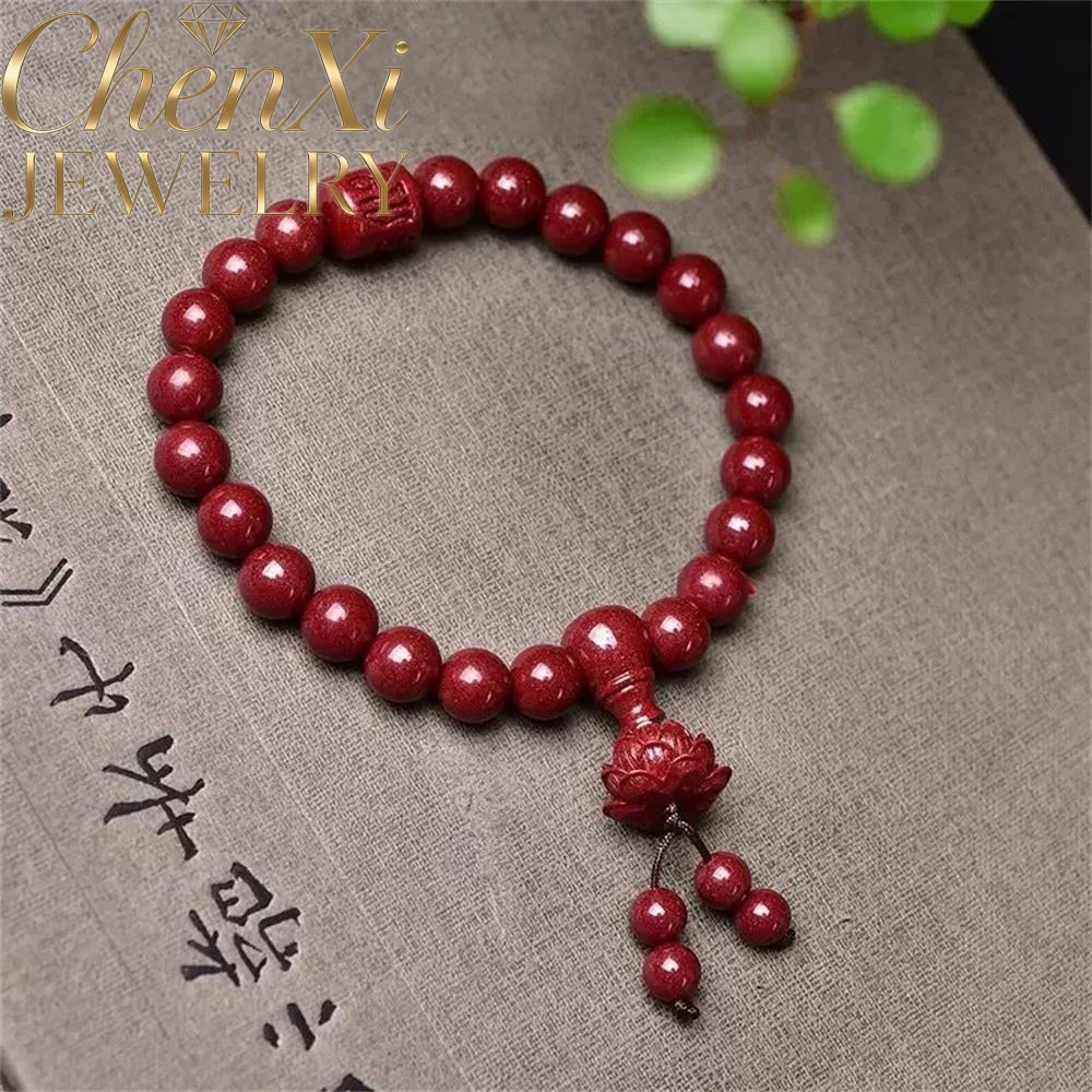 

High-End Cinnabar Lotus Round Bead Bracelet Luxury Quality Fashion Fine Jewelry Amulets And Mascots Exquisite Elegant Popular