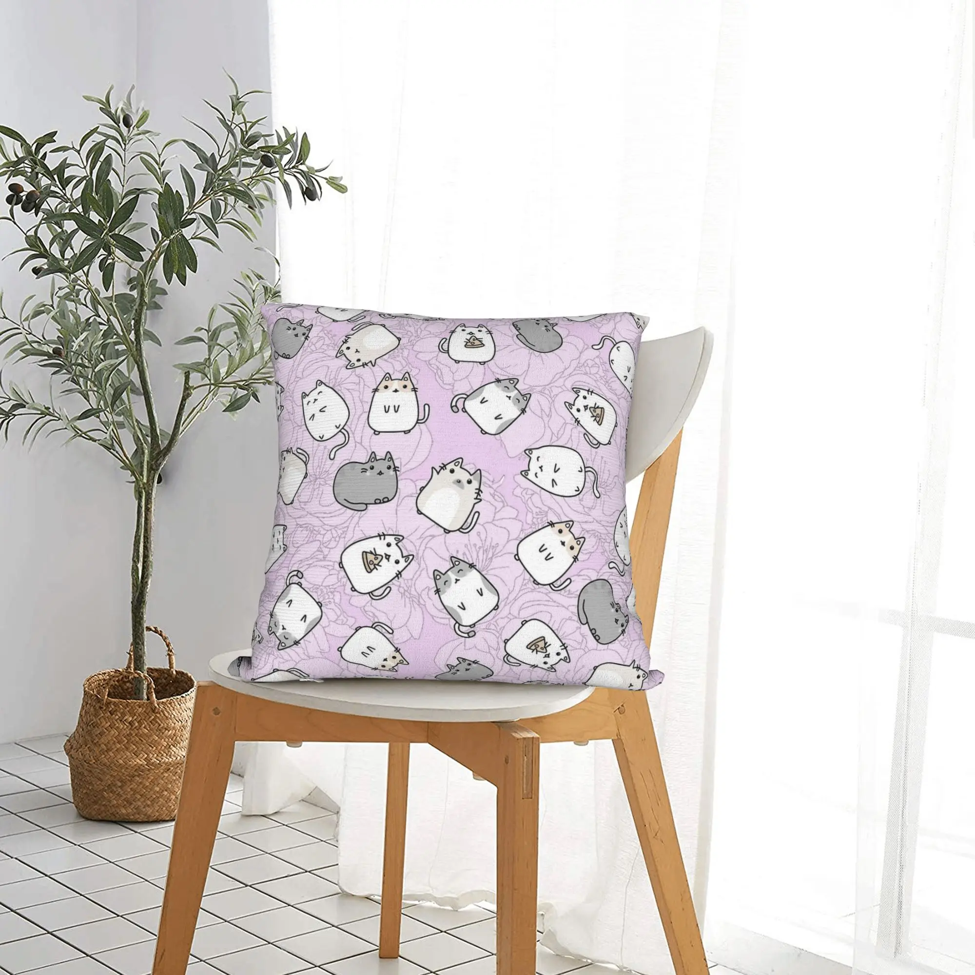 Cute Cat Pattern Square Pillow Cases P-Pusheencats Cushion Covers Awesome Zipper Decor Pillowcase for Home 18"x18" view 2