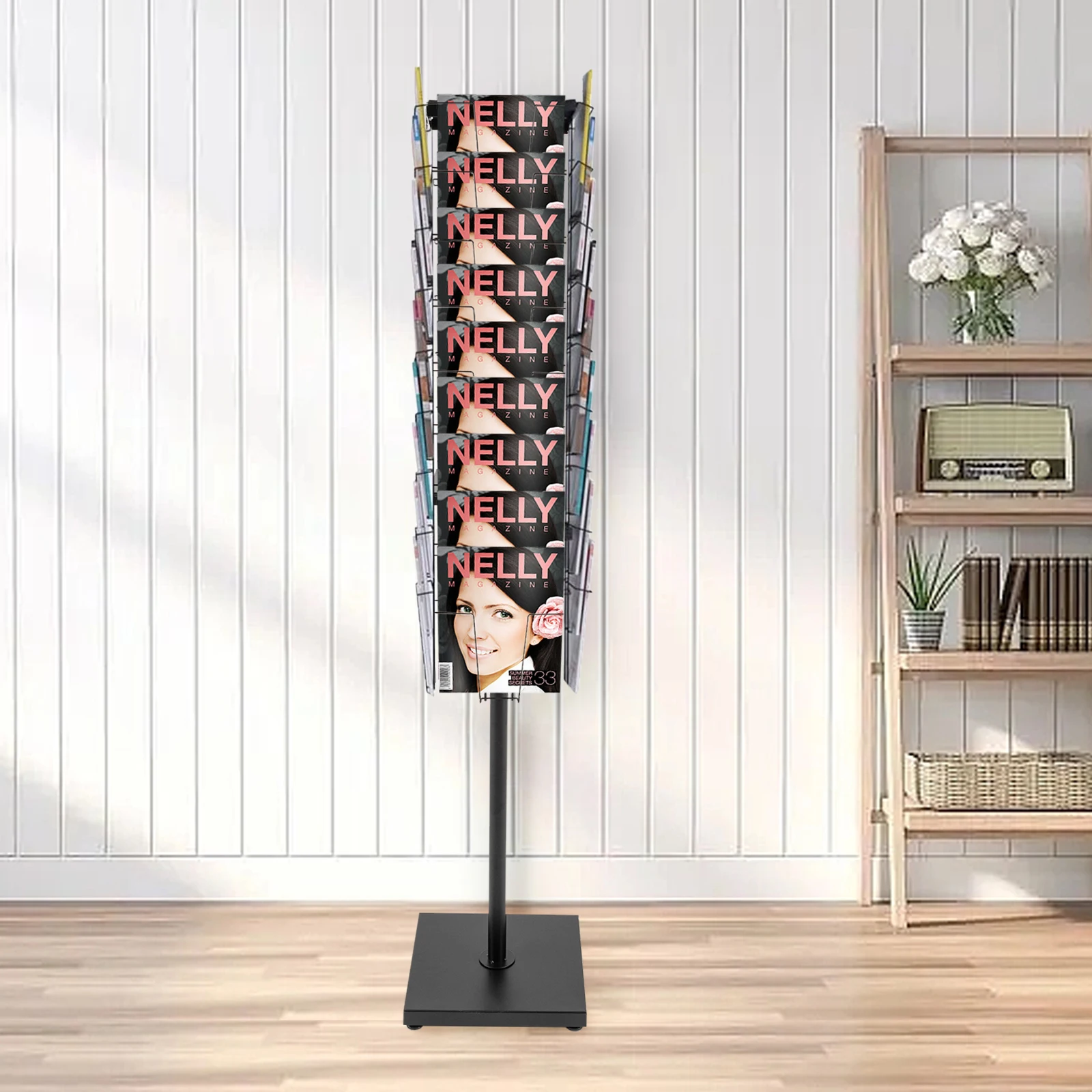 63 Polegada suporte de exibição de folheto rotativo, rack de revista destacável com 36 bolsos, suporte de chão de exibição de literatura para estantes