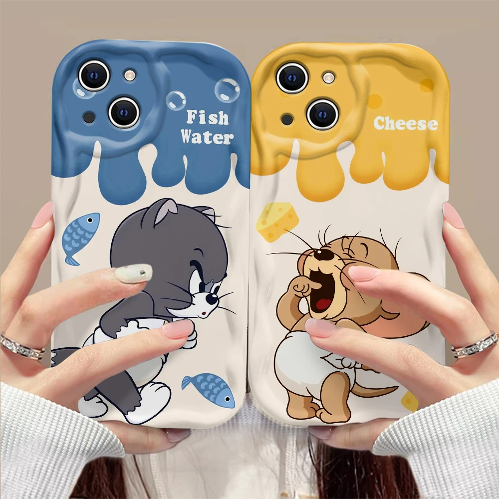 Lovely Cartoon 3D Wave Case For TomS JerryS iPhone 16 15 14 13 12 11 Pro Max Mini X XR XSMAX 8 7 6S Plus Soft Silicone Cover