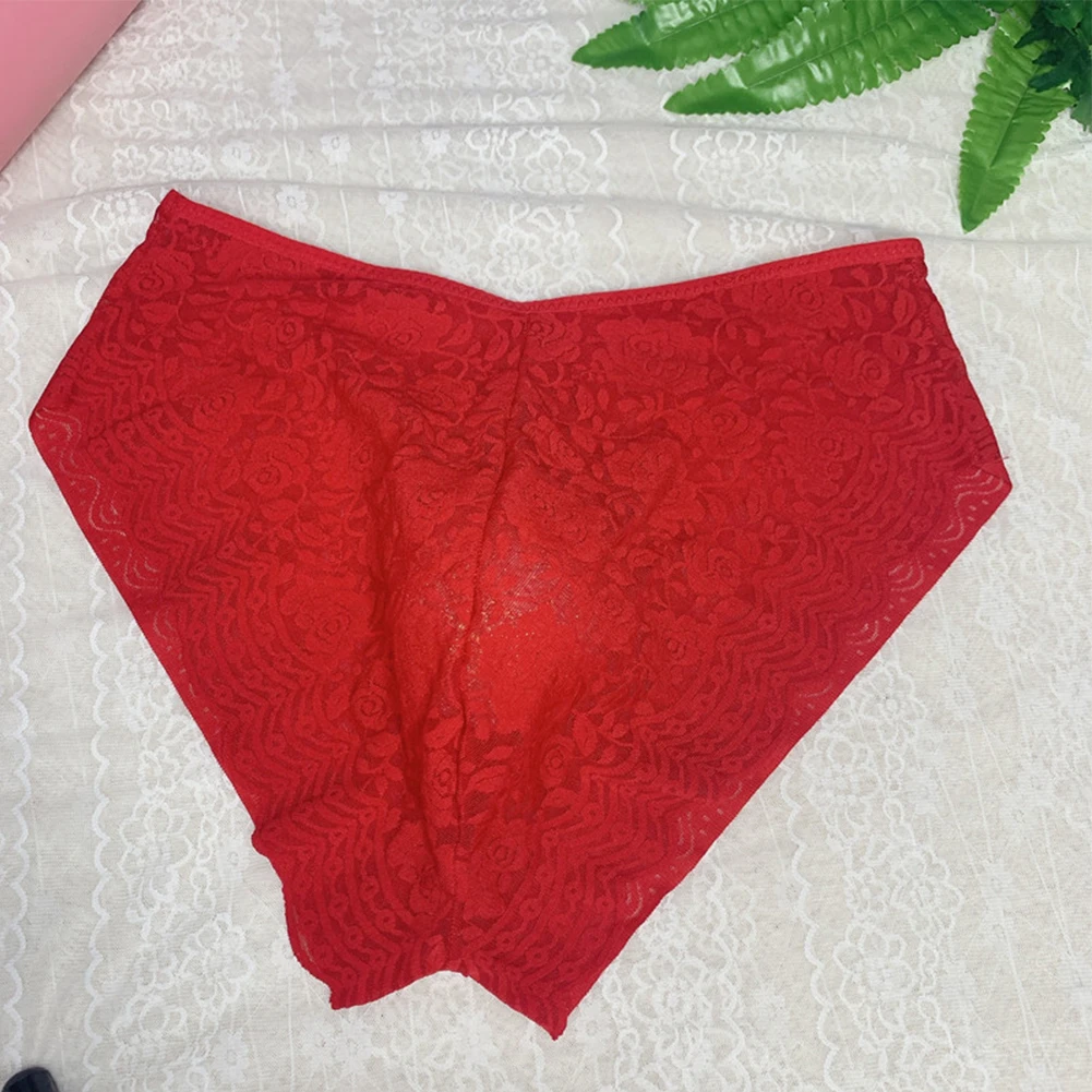 Enhance Scrotum Bulge Pouch Briefs Sexy Mens Bikini Panties Elastic Underwear Mesh Sheer Thong Lace Pouch G-String