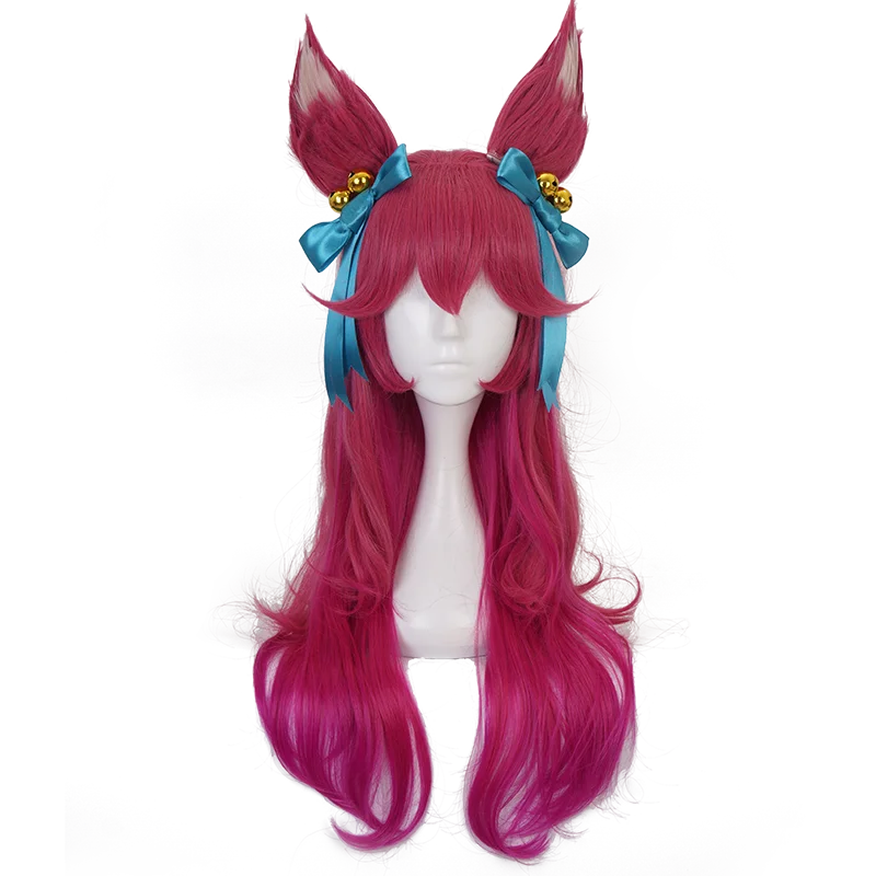 IN STOCK UWOWO League of Legends LOL Spirit Blossom Ahri Foxx Cosplay Wig With Ears Long Hair