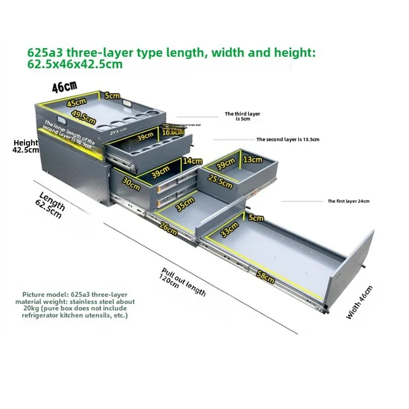 Porta-malas de carro, cozinha, acampamento, caixa telescópica, corpo largo, três camadas, caixa de armazenamento, carro, acampamento, organizador, acessórios