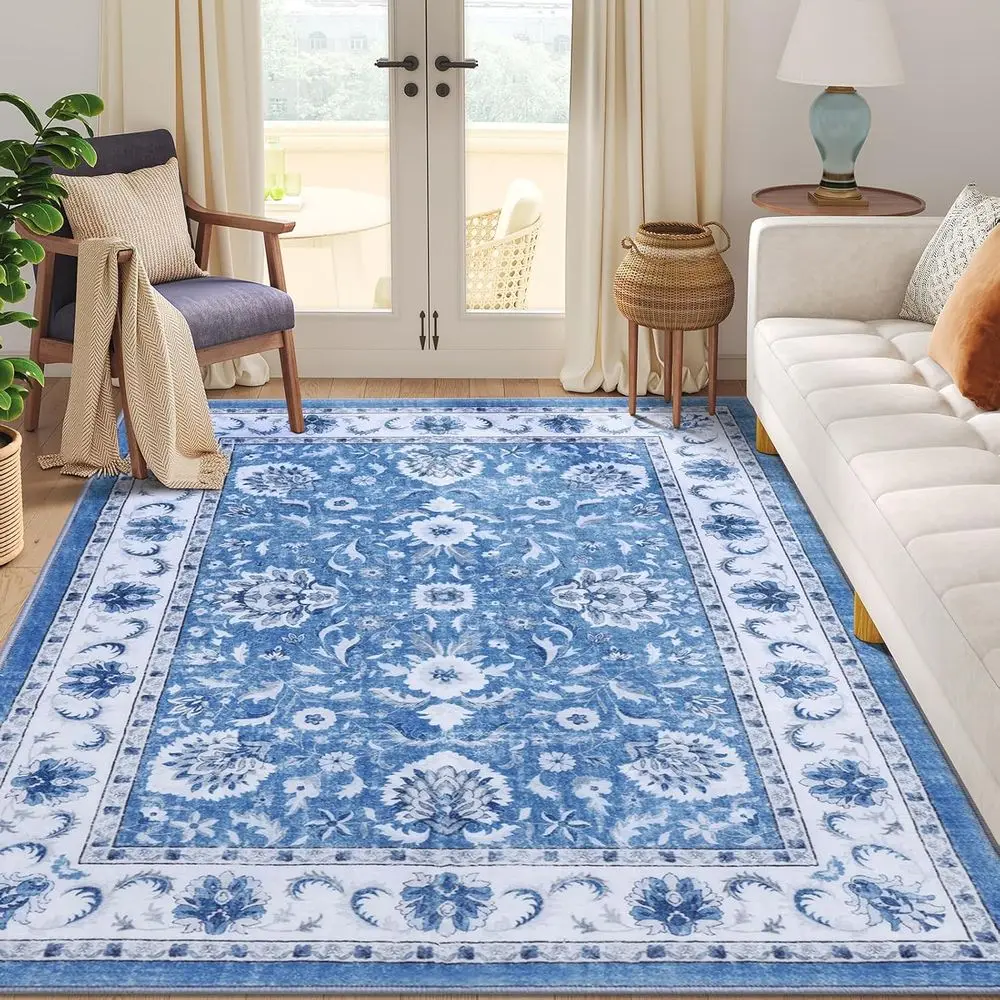 

Vintage Blue 5x7 Rug - Machine Washable, Non-Slip, Low Pile for Living Spaces