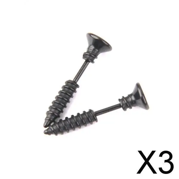 3-6pack 1 Pair Men's Cool 316L stainless Steel Screw Earrings Ear Studs Black