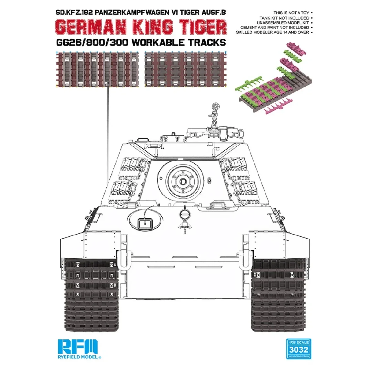 

Ryefield Gg26/800/300 Type Workable Track Links for King Tiger kit （Injection Kit）RM-3032 1/35 scale model upgrade accessories