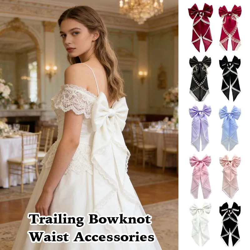 

Trailing Bowknot Detachable Lace Organza Lolita Dress Party Wedding Dresses Large Bow Waist Decoration Accessories With Pin
