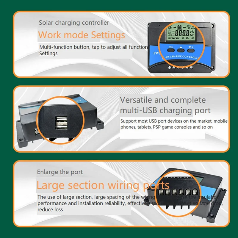 ABJO-Solar Charge Controller 30A لوحة طاقة شمسية منظم بطارية مخصص، تلقائي 12 فولت/24 فولت/48 فولت PWM لـ FLD/Lifepo4/SLD/GEL