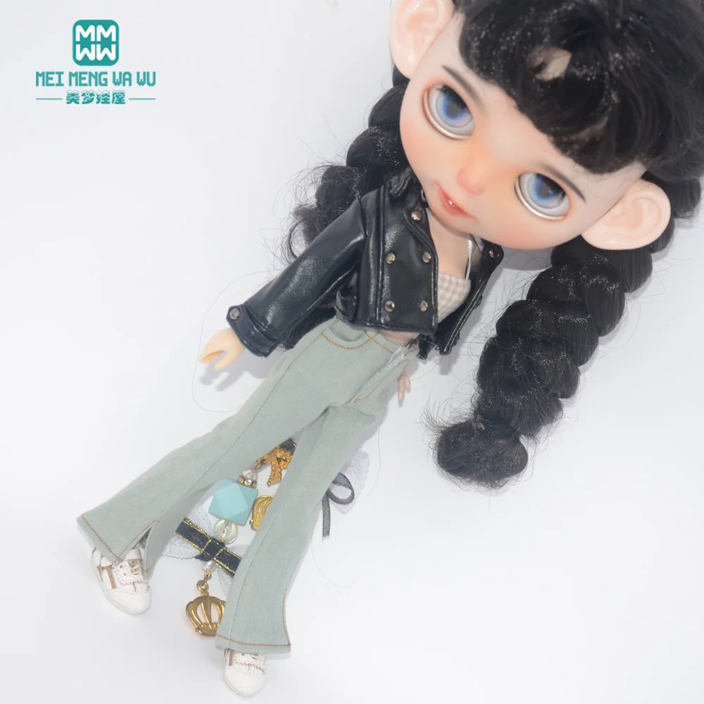 Blyth Puppe Kleidung 28-30cm Azon OB24 Zubehör Mädchen Geschenk Spielzeug Mode Leder Jacke Jeans Ausgestelltes Hosen Rohr top – Detail 7