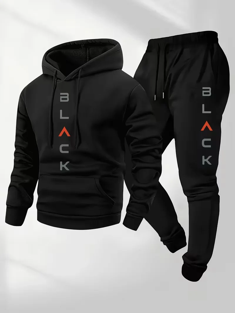 

Men's sports suit hooded sweatshirt, sweatpants, trendy American printed street style, printed drawstring top and pants