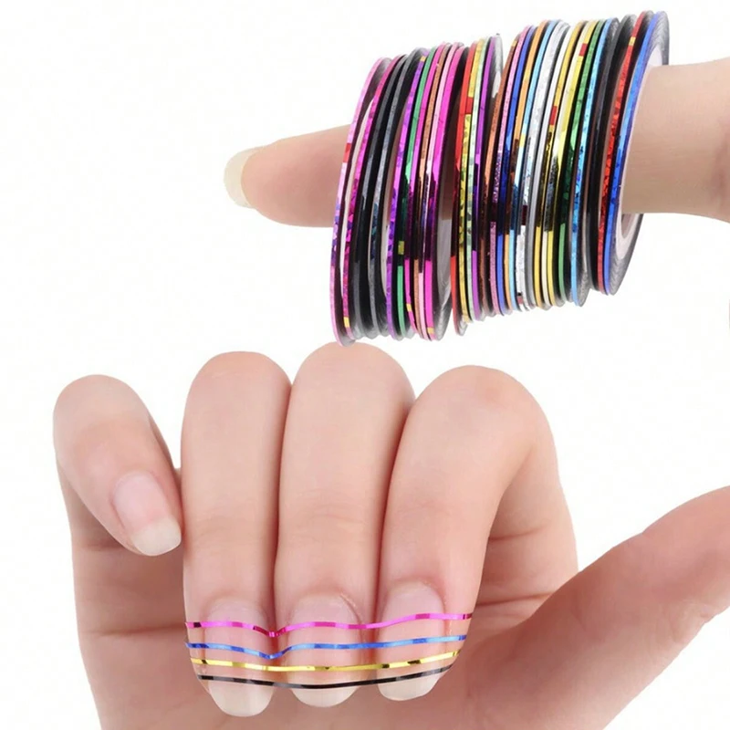 30PCS Nail Striping Tape Metallic Yarn Line 3d Nail Art Tool Color Rolls Nail Decals DIY Nail Tips Sticker Decoration