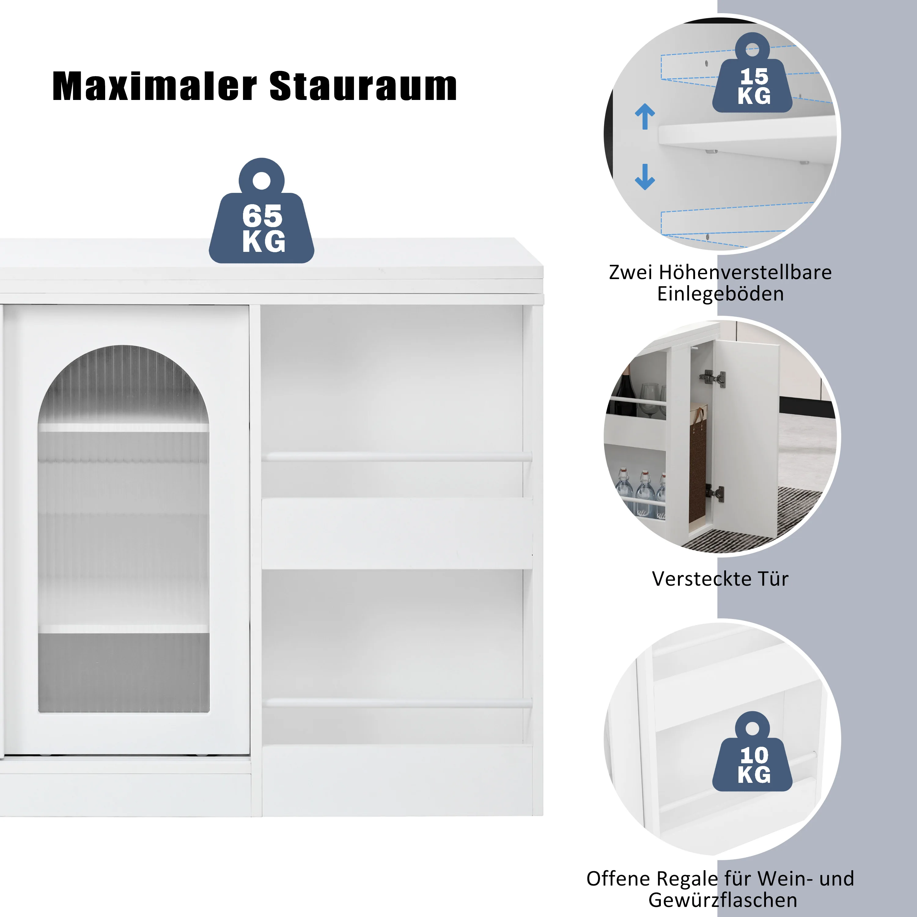 Moderner Bartisch, ausziehbar 360° ° Drehbarer Bartisch mit Stauraum, umkehrbarer Tisch, Sideboard-Bar mit Glastür – Detail 4