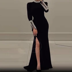 Luxury Elegant Slim Rhinestone Evening Dress 2025 New Women's Temperament Split Long Robe Sexy Bodycon Long Sleeve Banquet Dress