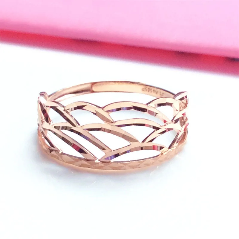 Classic Design 585 Purple Gold Plated 14K Rose Gold Simple Ripple Rings for Women Opening Adjustable Glamour Party Jewelry