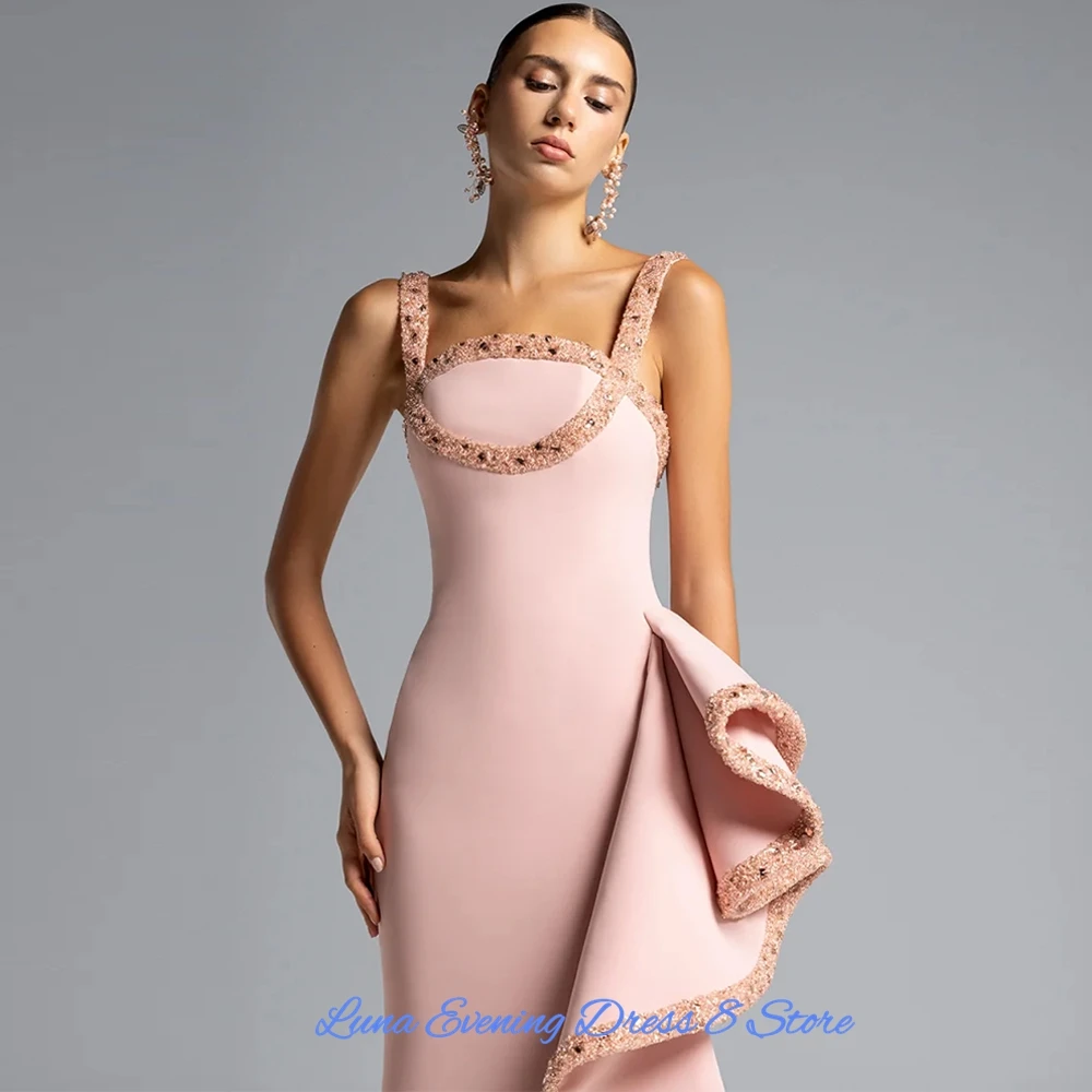 Squisito abito da sera senza maniche in jersey rosa Abiti da festa personalizzati a sirena elegante Abiti delicati per occasioni speciali con perline