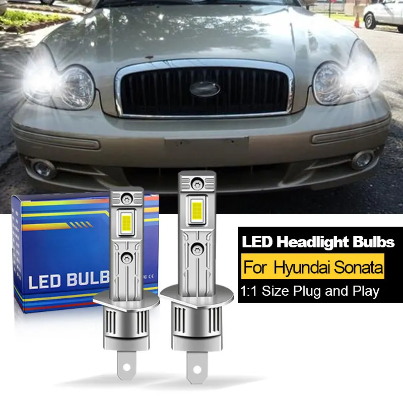 

2PCS CANbus For Hyundai Sonata 2002 2003 2004-2008 LED Headlights H1 H7 High Low Beam Bulbs 20000LM White 12V Plug and Play