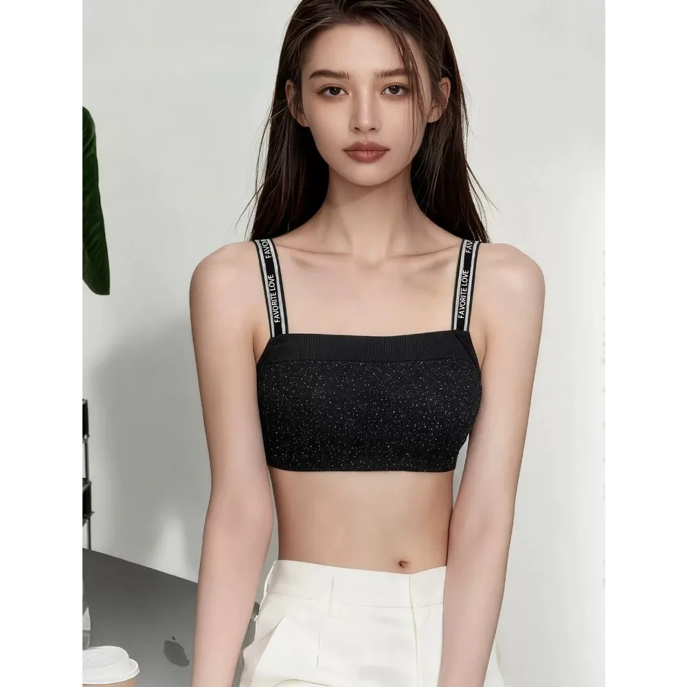 Rhinestone Letter Wide Strap Back Bra for Women, Seamless Tube Top, Big Bust Minimizer, Side Support Anti Sag Underwear M-XXL