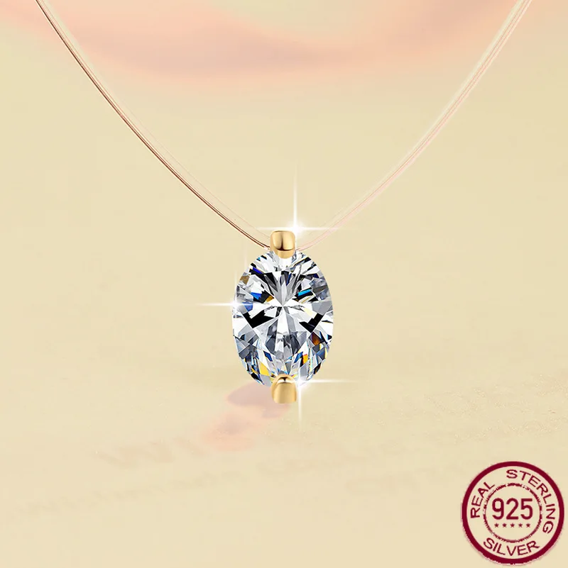 

New S925 pure silver invisible creative fish line 1 carat oval cut pendant gra moissanite necklace wedding jewelry