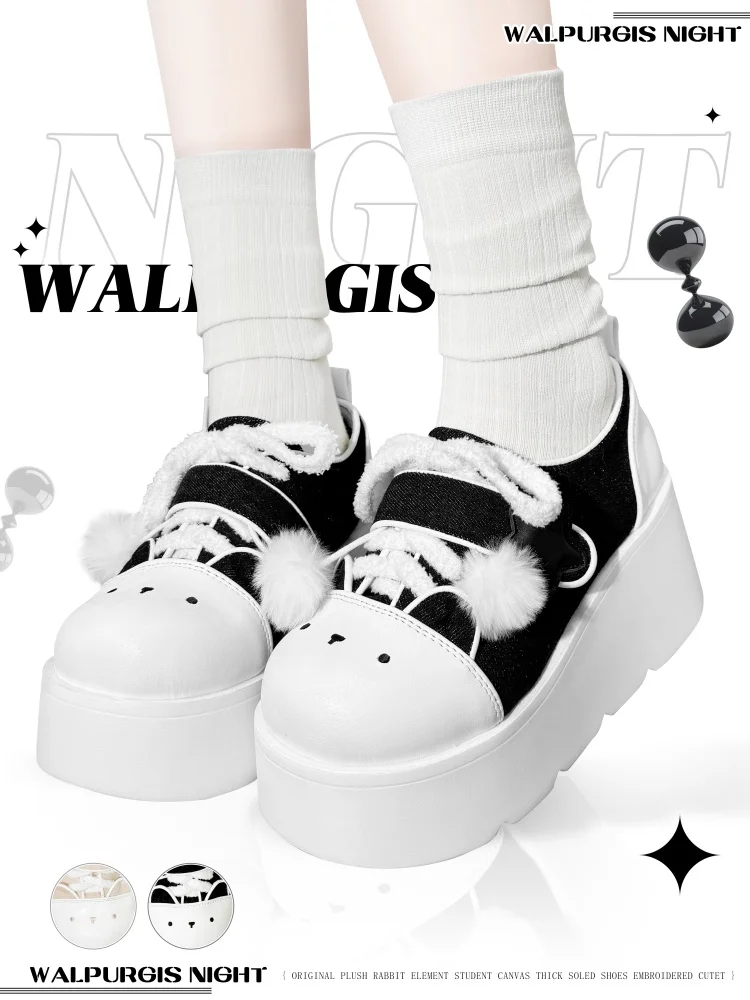 Witch Night รองเท้าเดี่ยวเด็กผู้หญิงแบบออริจินอล Y2k subculture ใช้งานได้หลากหลายรองเท้าผ้าใบส้นหนาโลลิต้าน่ารักรองเท้าโลลิตา