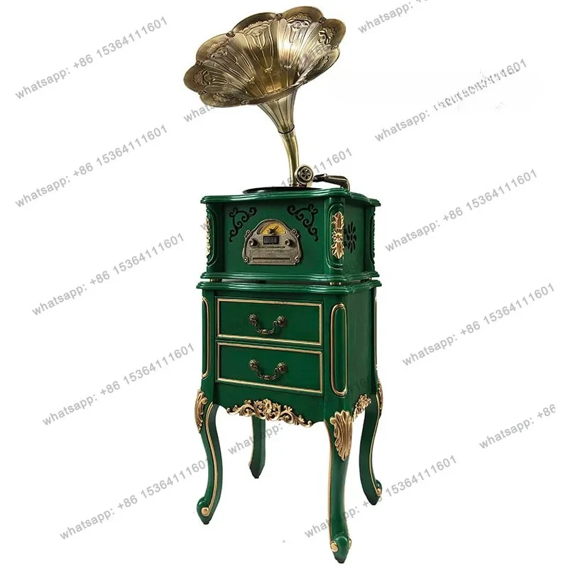 

Phonograph retro audio living room European vinyl record player desktop phonograph player 18 green