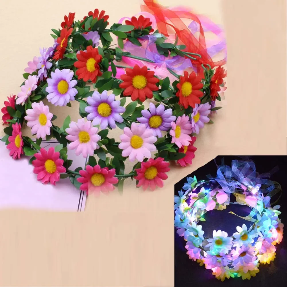 

12pcs LED Party Light Up Flashing Flower Headband Wreath Crown Headwear Birthday Luminous Easter navidad Halloween