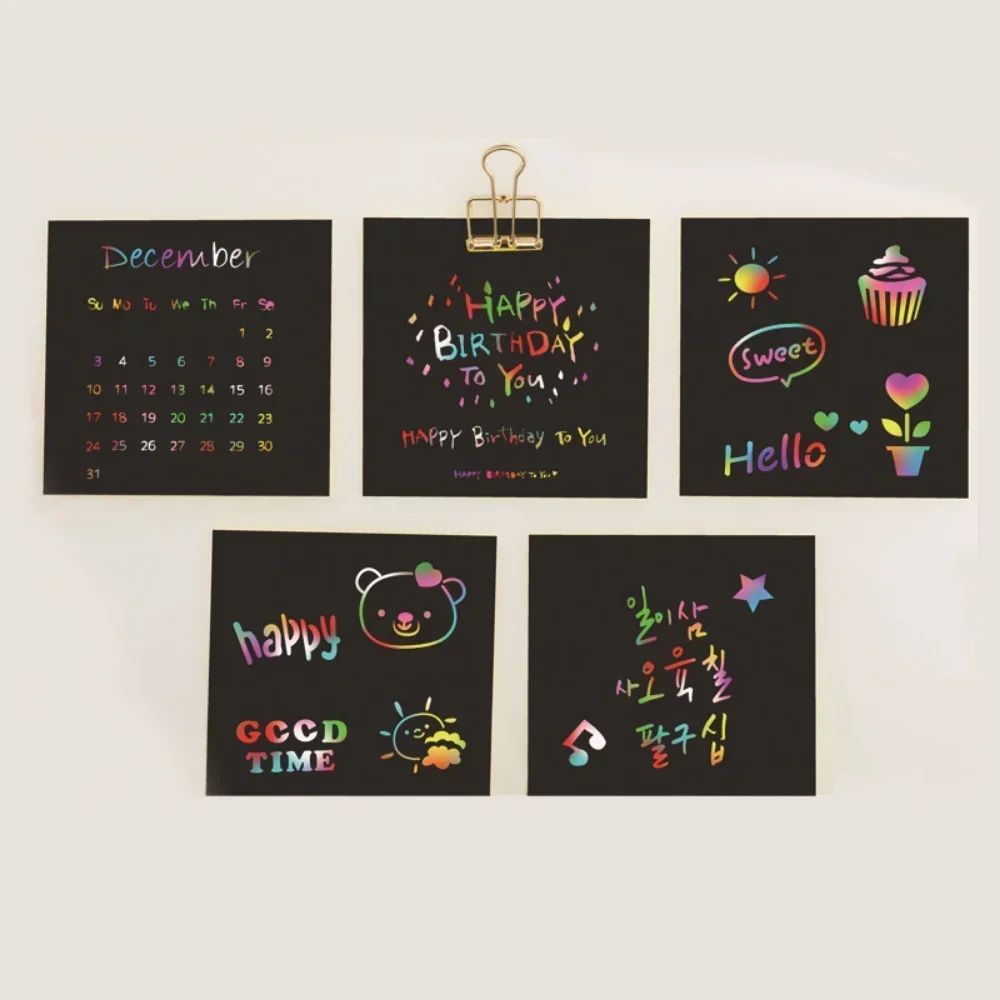 

100pcs Montessori Rainbow Scratch Mini Notes Paper Pad Cards with Drawing Stencil Children Kids Draw Painting Toys Craft Gift