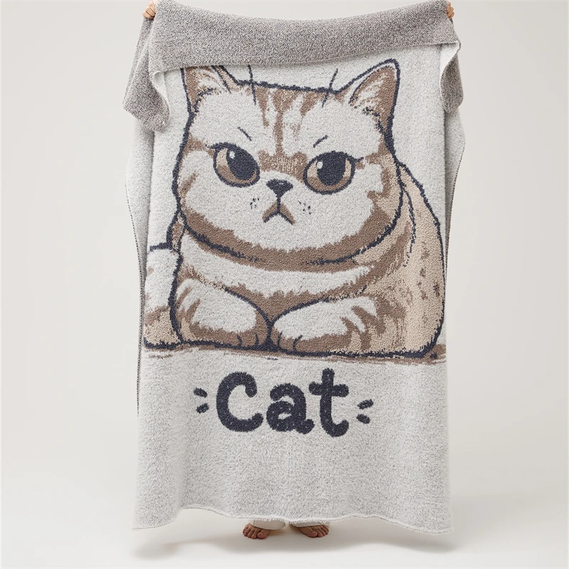 

2024 new polyester blend pillow cover cute cat feel soft and skin-friendly blanket shawl blanket, pillow cover