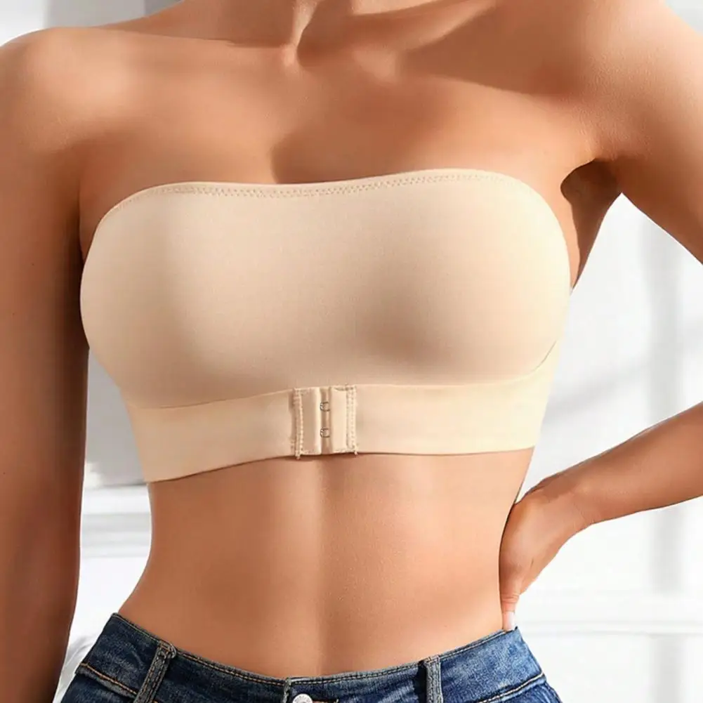 Tief ausgeschnittener BH, trägerloser Push-up-BH für Damen, rutschfest, kabellos, gepolstert, Bandeau-BH mit Haken vorne, ohne Bügel, nahtloser Tube-Top-BH