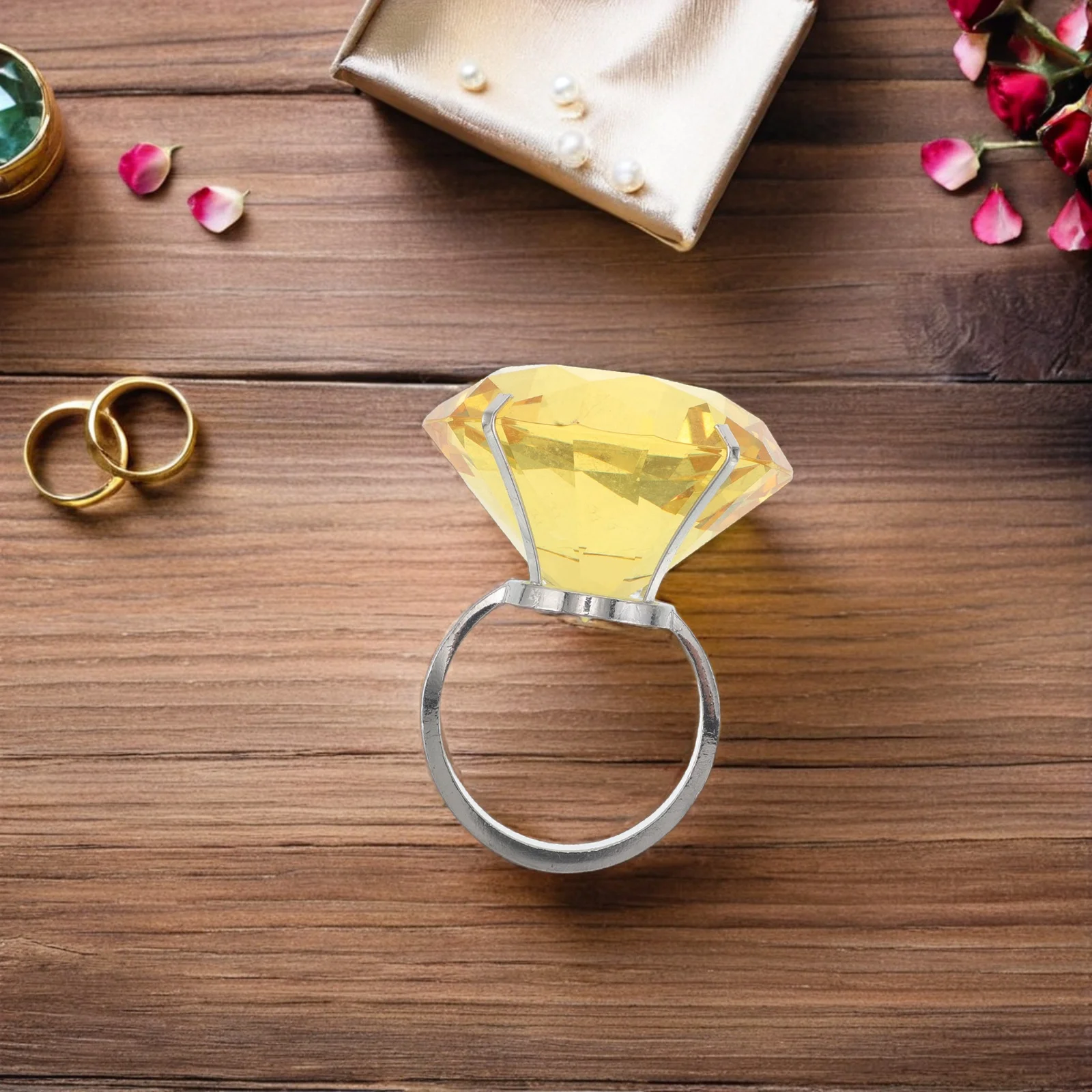 

Romantic Simulated Engagement Ring for Women Cubic Zirconia Bridal Band Elegant Jewelry Gift No Metal Allergy