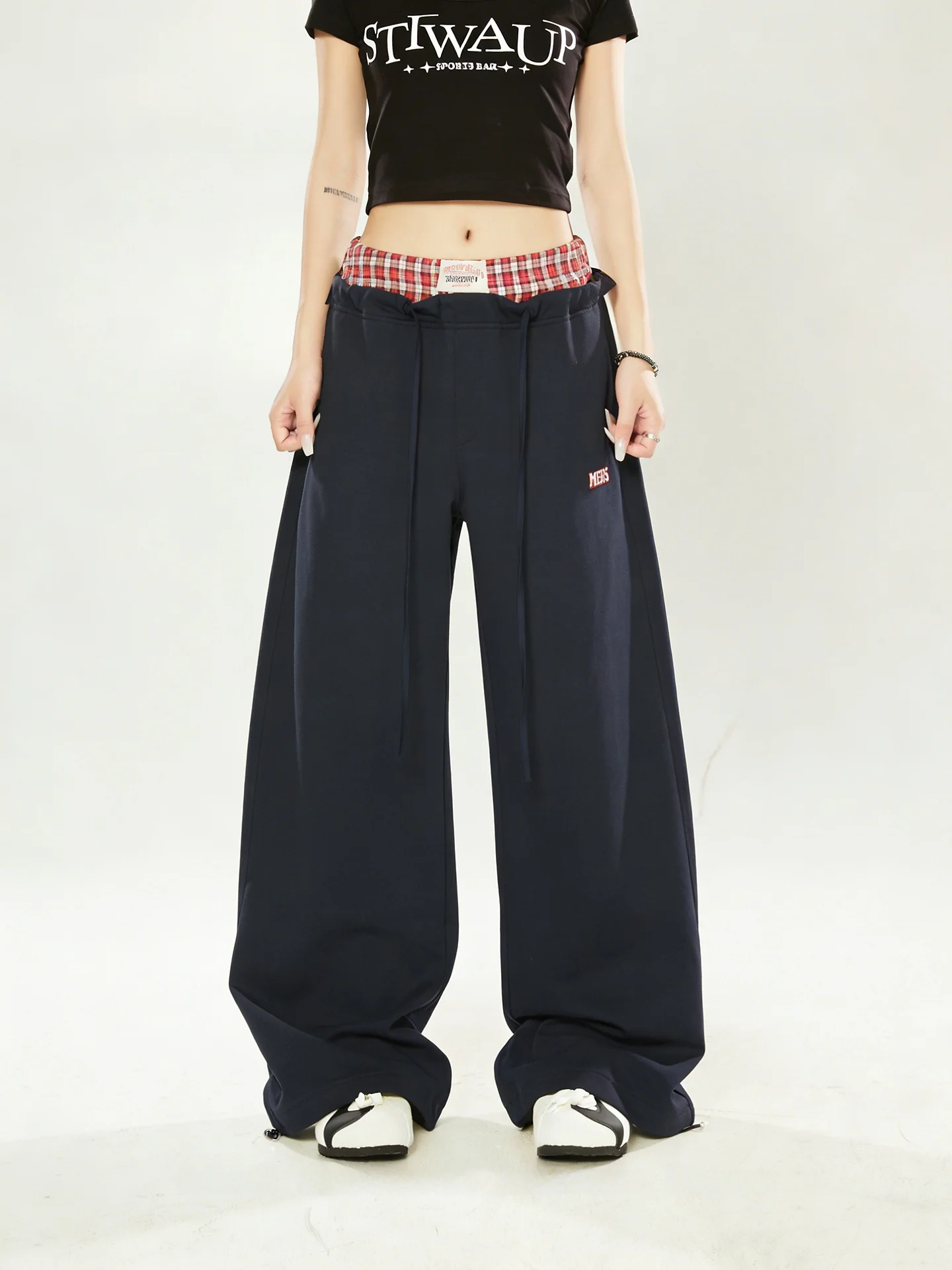 

American Style Patchwork Double Waist Casual Pants Women's Spring Autumn Loose Trendy Sports Design Long Pants