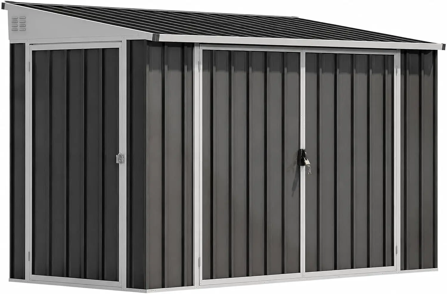 7x4 Ft 3 Door Storage Shed Lockable Metal Bike Dark Gray