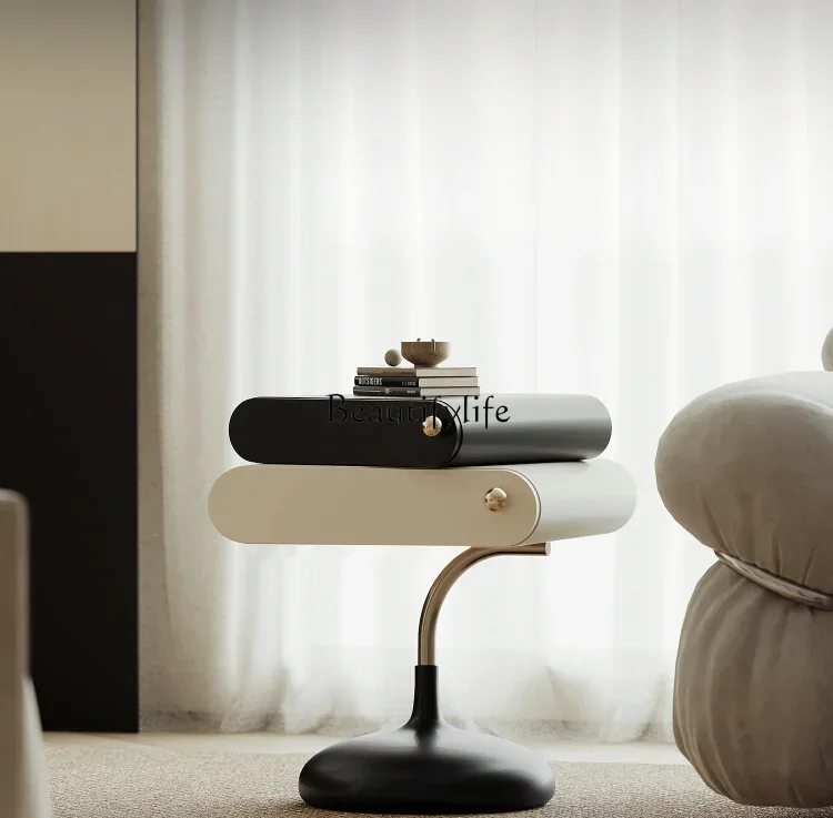 

06Italian Minimalist Cream Style Bedside Table Modern Minimalist Small Storage Cabinet Sofa Side Table