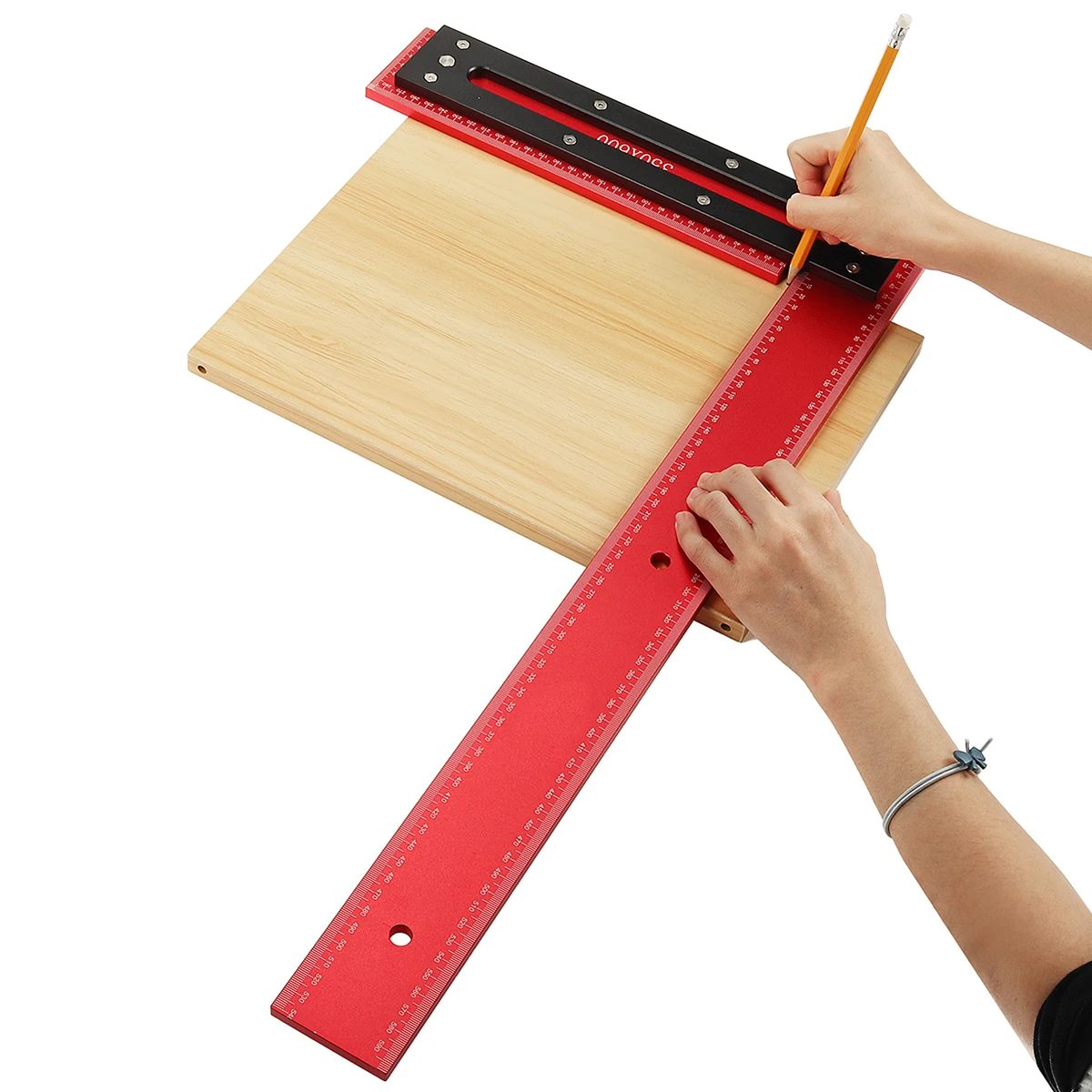 ENJOYWOOD 600mm L-Shaped Ruler Metric Imperial Aluminum Alloy Right Angle Ruler Carpenter Square Framing Square Woodworking Marking Tools