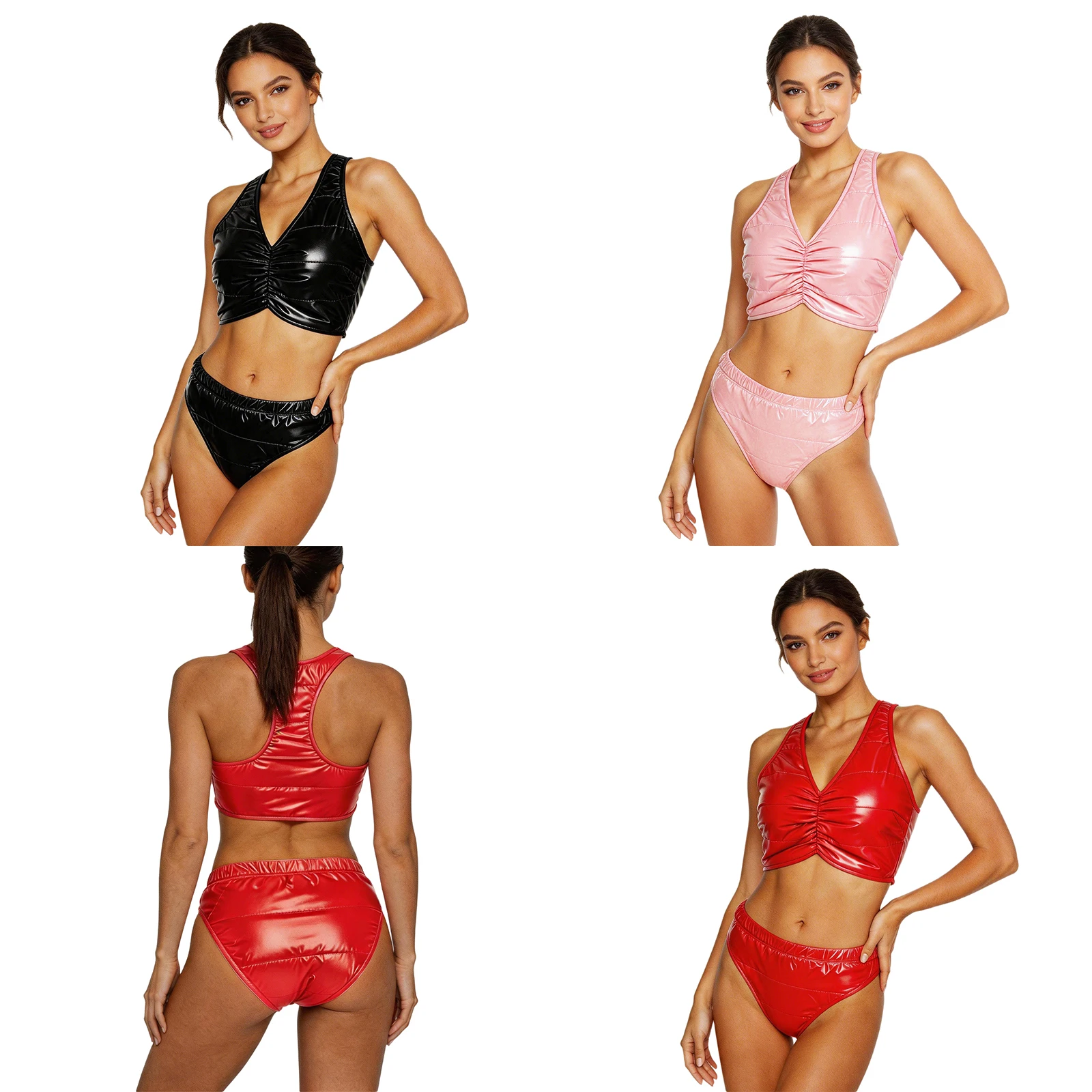 Women Waterproof Padded Swim Outfit Leak-proof Quilted Puffer Crop Vest with Adaptive Briefs Diaper Cover Beach Pool Swimwear
