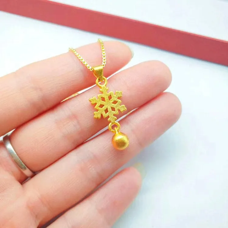 

Pure 18K Gold Color Necklace for Women Bride Wedding Valentine's Day Charm Snowflake Pendant Box Chain Jewelry Gifts
