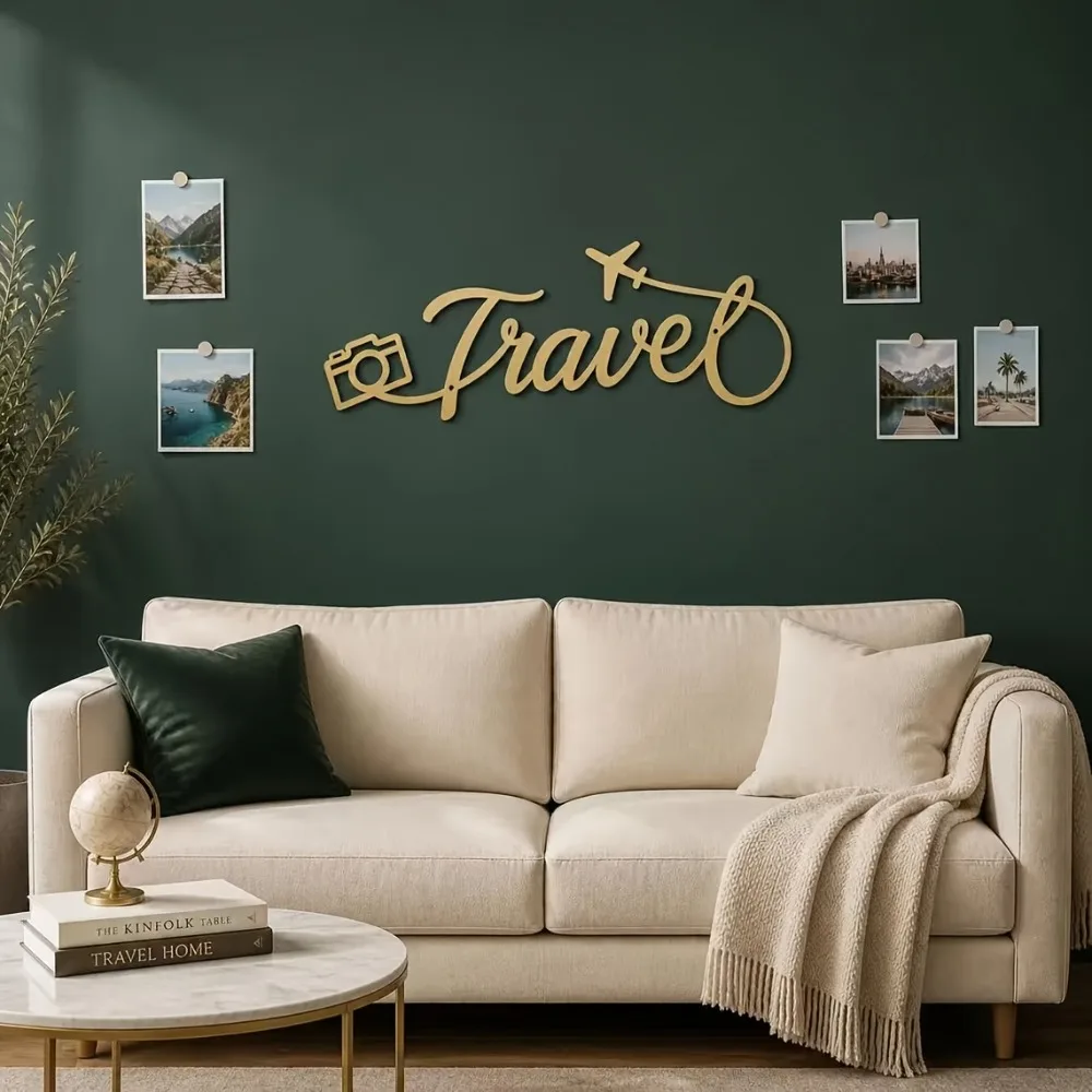 CIFBUY Airplane Script Iron Wall Art Travel Adventure Metal Wall Decor Minimalist Home Living Room Bedroom Gift