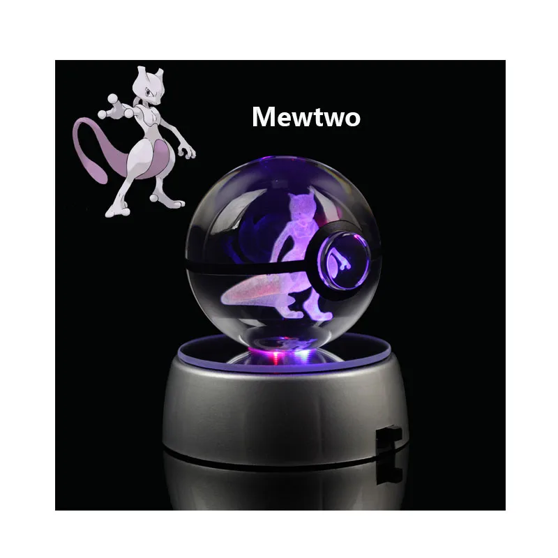 

Anime Pokemon 3D Mewtwo ANIME GIFT Figures Laser Ball Engraving Round Crystal Bal LED Light Base Toy for Children Boys