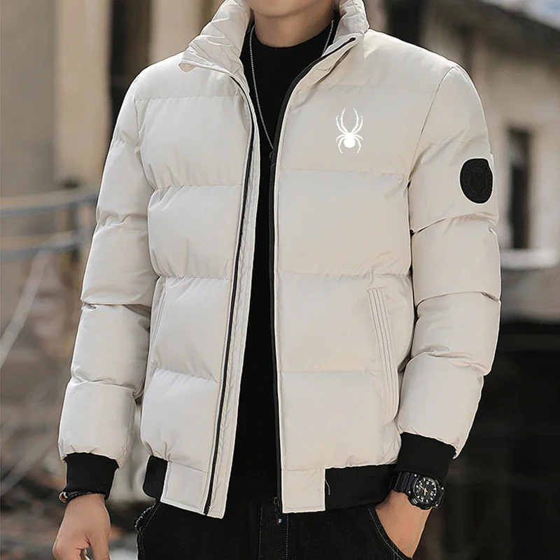 Men\'s winter thick warm sports cotton jacket, fashionable stand up collar zipper cardigan, tiger head top, casual street jacket