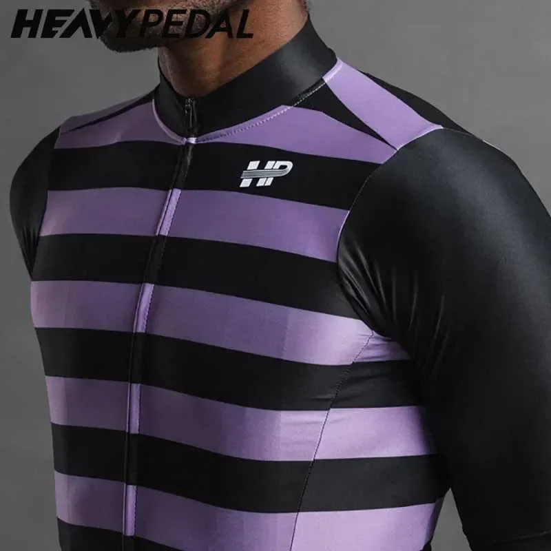 Heavypedal Italy Cycling Jersey Purple Striped Designer Shirt For Man Cycle Clothes Road Bike Men Clothing Summer Jersey Series